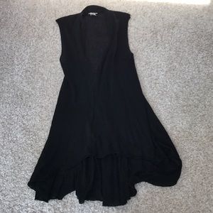 Sleeveless long sheer black cardigan 100%linen